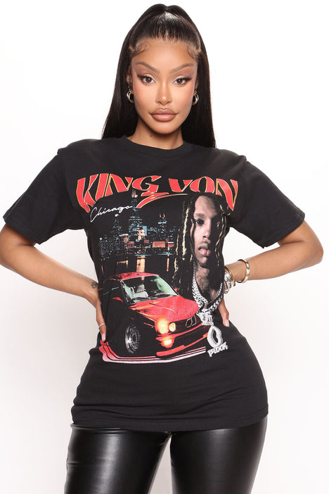 Women's Crazy Story King Von Tee Shirt Print in Black Size XL by Fashion Nova