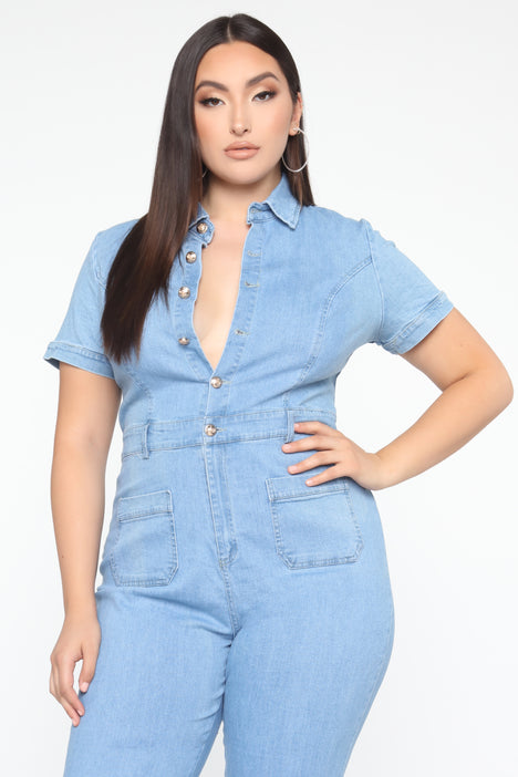 The Pike Denim Jumpsuit in Light Wash Curves