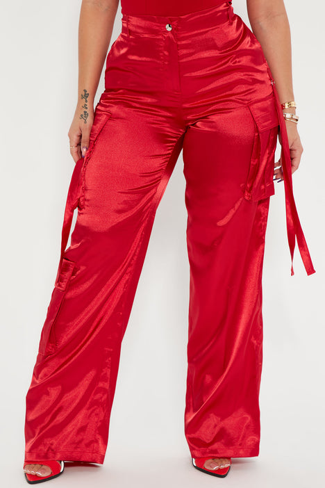 Fashion (Red)Habbris Fall Solid Bandage Cargo Pants Fall Outfit
