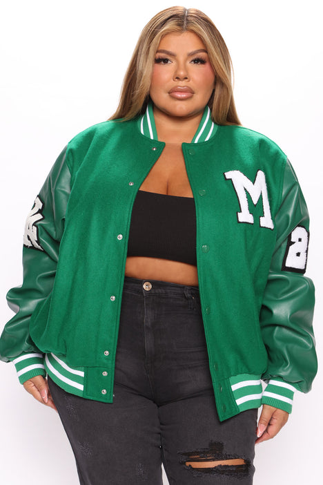 Kelly Green Wool Body Letterman Jacket