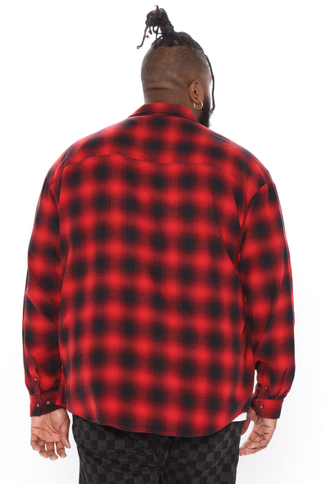 September Long Sleeve Zipper Flannel Shirt - Black/Red, Fashion Nova, Mens  Shirts