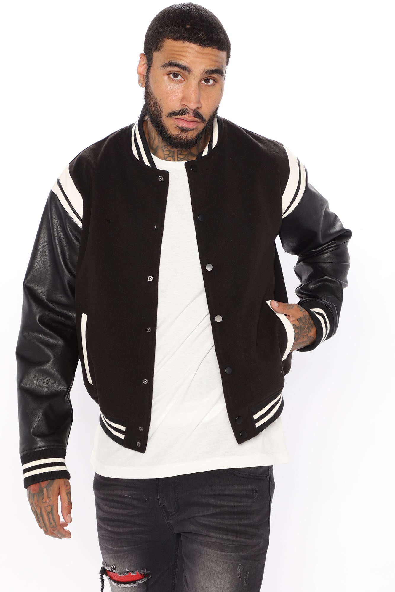 Shoulder Varsity Jacket - Black/combo | Fashion Nova, Mens Jackets