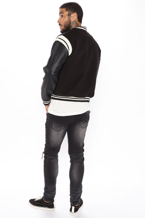 Men's Shoulder Varsity Jacket in Red Size XL by Fashion Nova