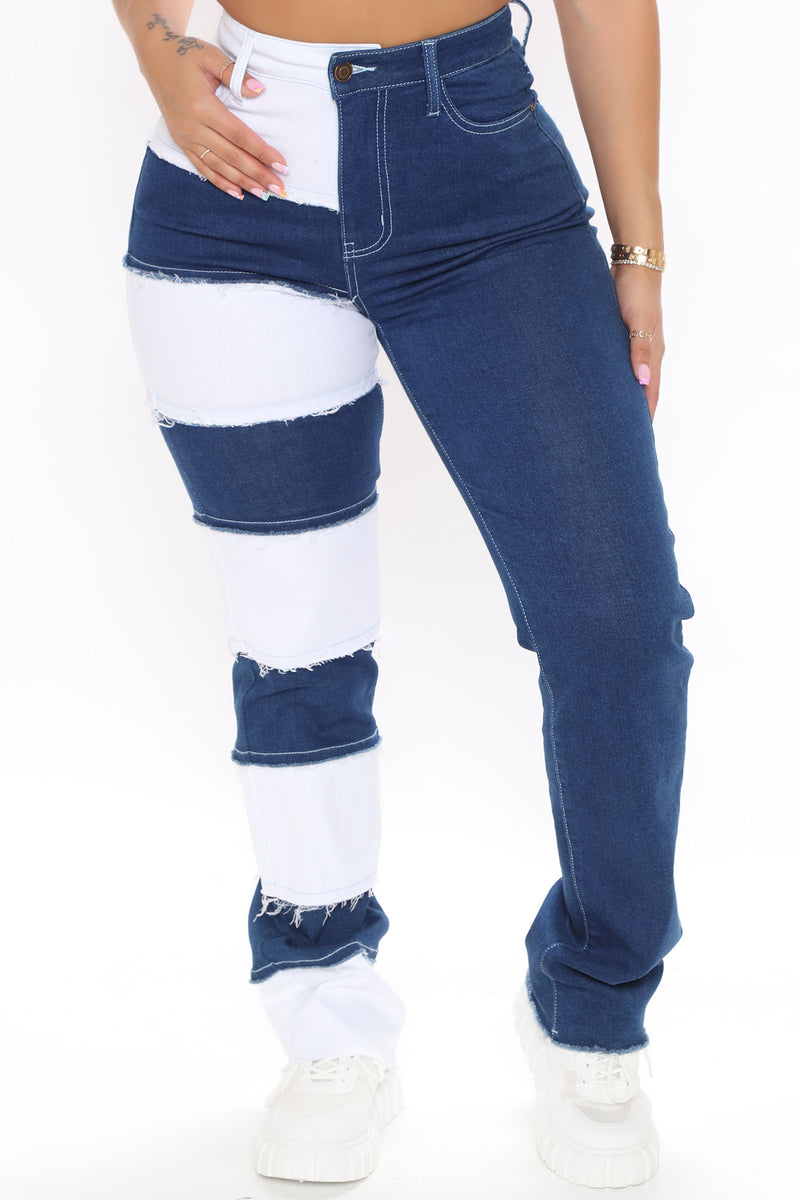Breaking Barriers Patchwork Straight Leg Jeans - Blue/combo | Fashion ...
