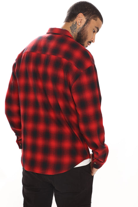 September Long Sleeve Zipper Flannel Shirt - Black/Red, Fashion Nova, Mens  Shirts