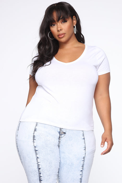 Jess V Neck Short Sleeve Top - Navy, Fashion Nova, Basic Tops & Bodysuits