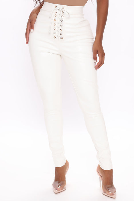 Laced And Tight Faux Leather Pant - White