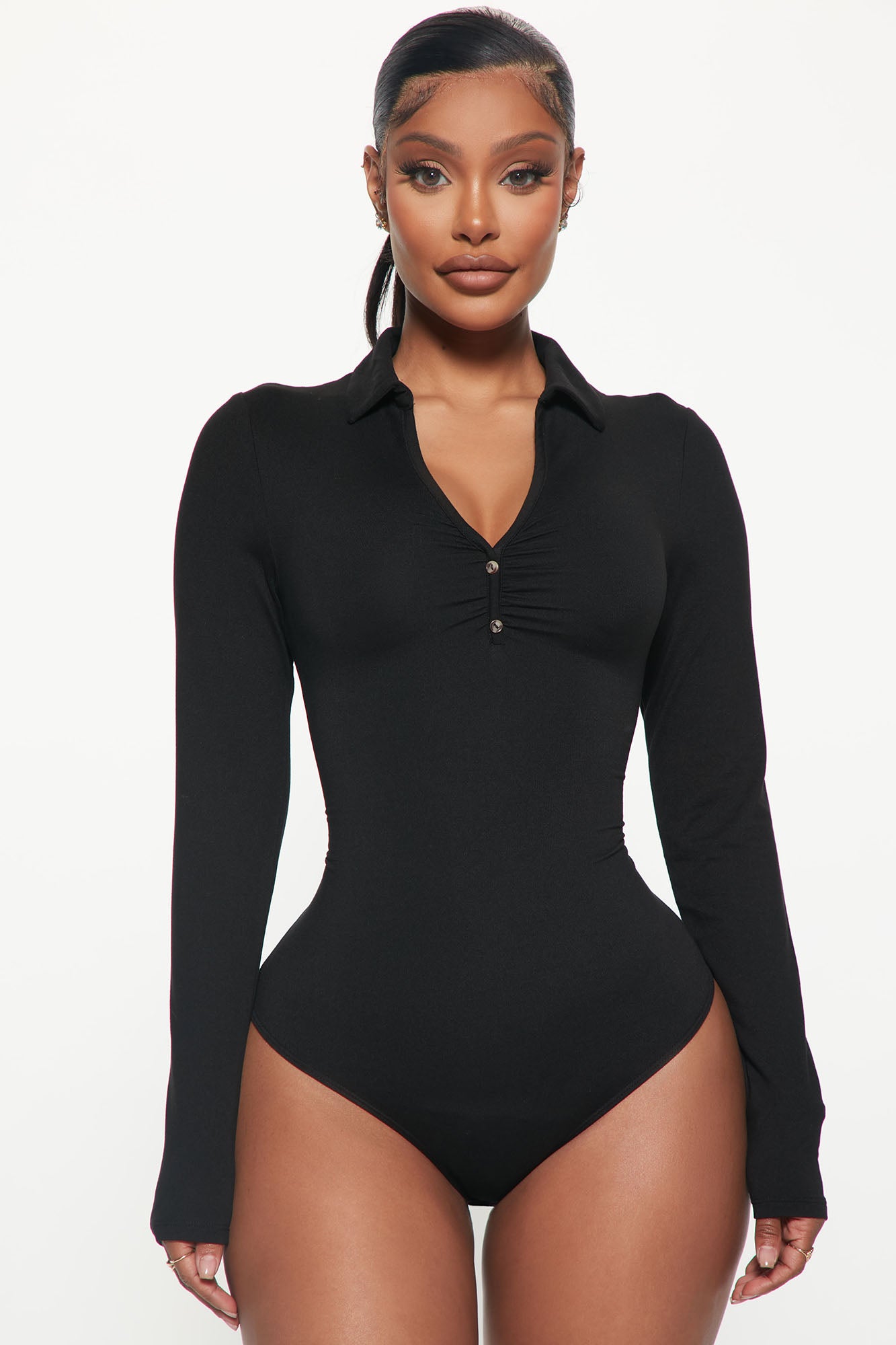 Katerina Long Sleeve Bodysuit - Black, Fashion Nova, Bodysuits