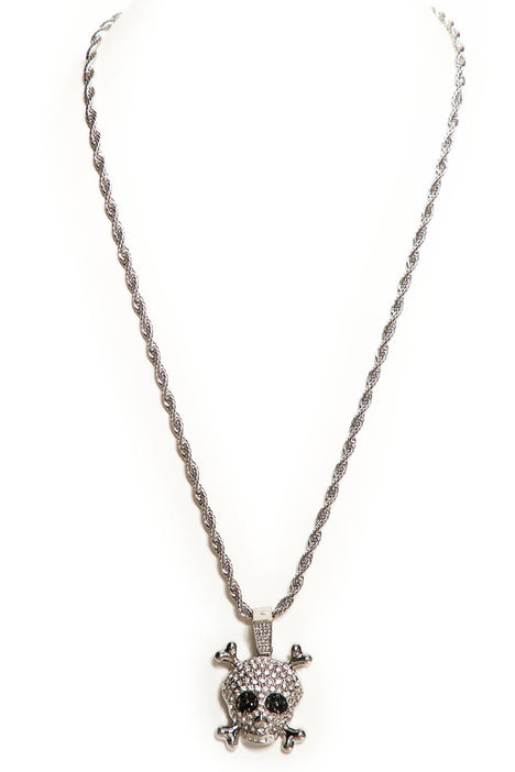 Skull Dog Tag Pendant Chain Necklace - Silver, Fashion Nova, Mens Jewelry