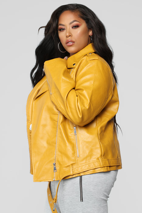 Mustard Yellow Leather Biker Jacket Plus Size