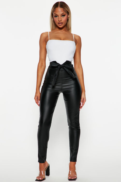 Trendy women faux leather high waist wide leg pant