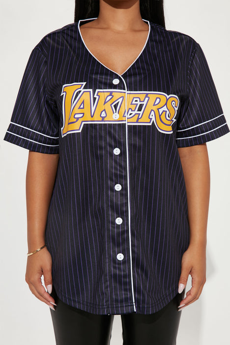 Los Angeles Lakers Men's Black Button Down Baseball Jersey