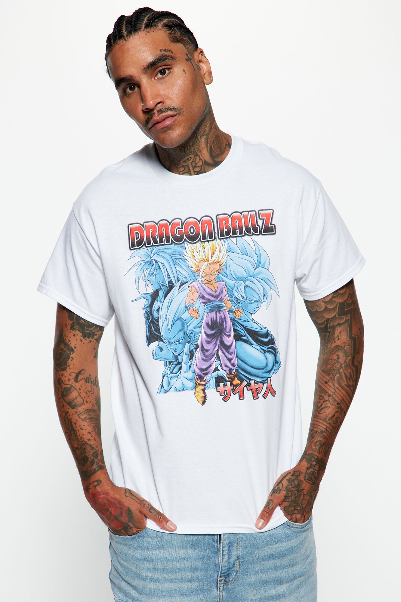 Men's Dragonball Z Super Saiyan Goku Baseball Jersey in Off White Size Medium by Fashion Nova