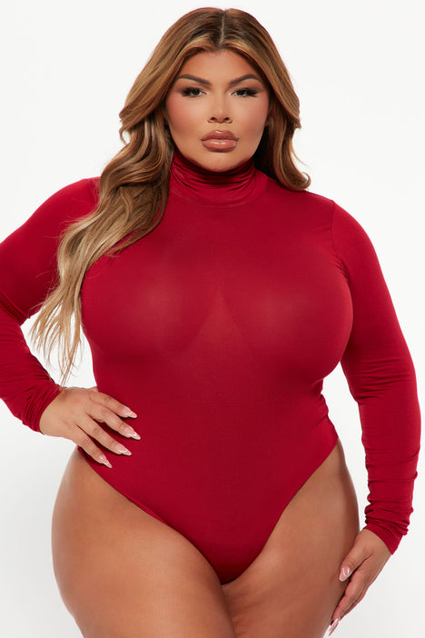 YIWEI Womens Long Sleeve Bodysuit Turtle Neck Tops Shirts Thermal Underwear  Stretchy Red M 