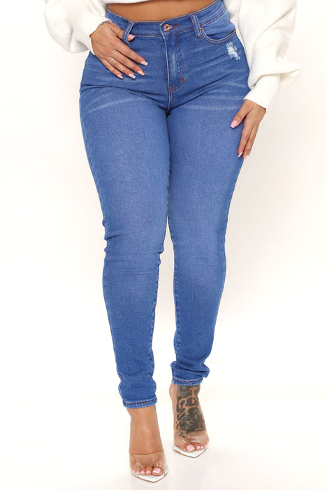All The Way Up Stretch Skinny Jeans - Medium Blue Wash