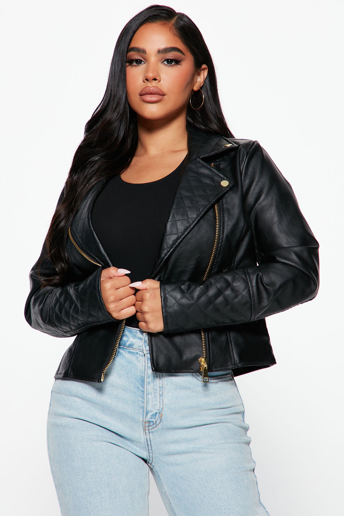 Sophie Rue Oversized Vegan Leather Moto Jacket in Black L / Black
