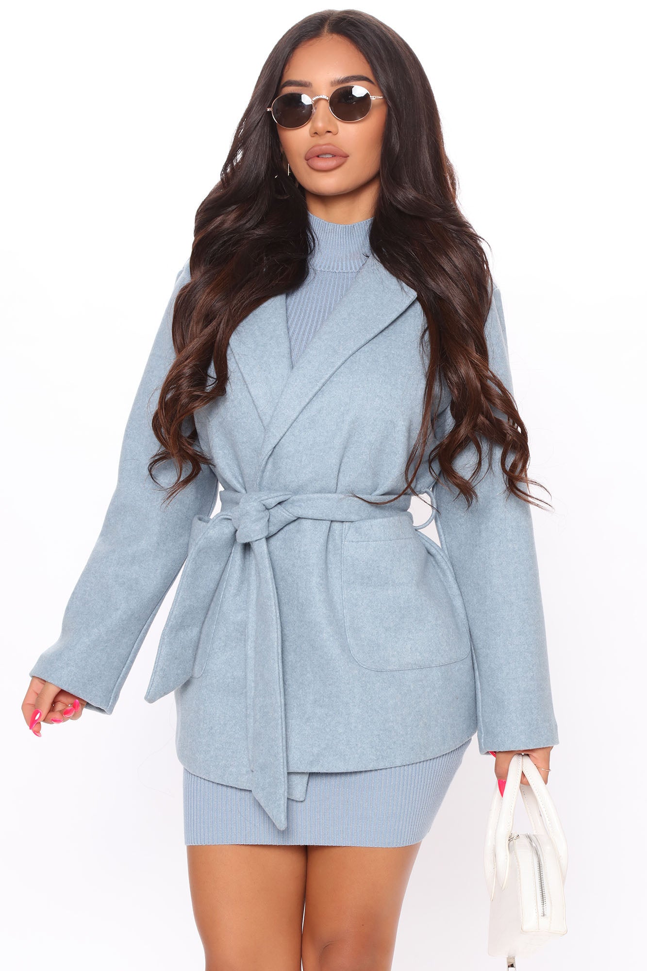 What Will It Be Belted Coat - Light Blue | Fashion Nova, Jackets