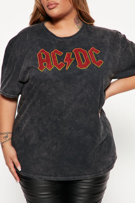 Women's Acdc Washed Graphic Tee Shirt in Black Wash Size Small by Fashion Nova