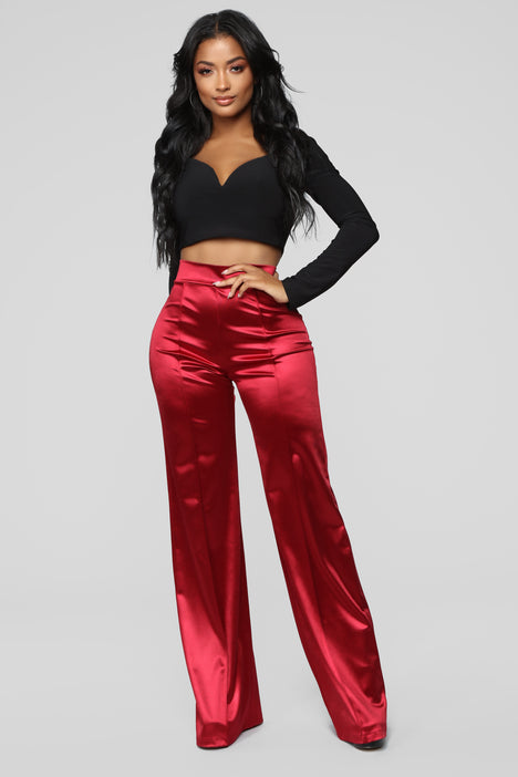 Women's Red Satin Pants