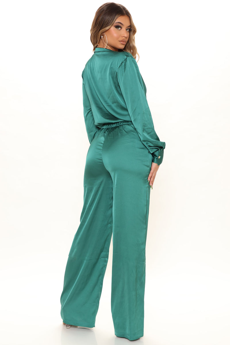 Office Favorite Satin Pant Set - Emerald | Fashion Nova, Matching Sets ...