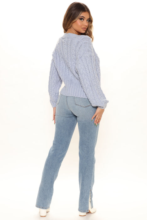 Falling Head Over Heels Cable Knit Cardigan - Light Blue