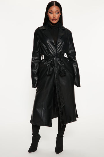 Strutting By Faux Leather Trench Coat - Black | Fashion Nova
