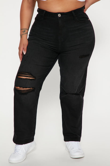 Play Back Ripped Straight Leg Jeans - Black Wash