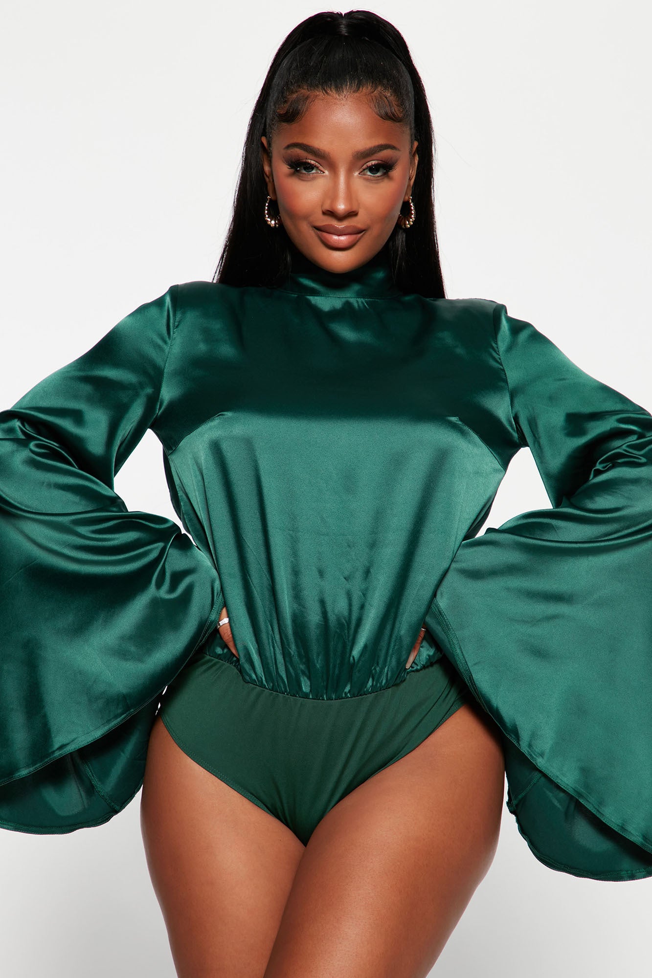 Curvy Satin Emerald Bodysuit