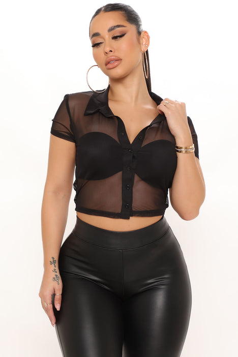 Womens As You Sheer Mesh Shirt in Black Size Small by Fashion Nova