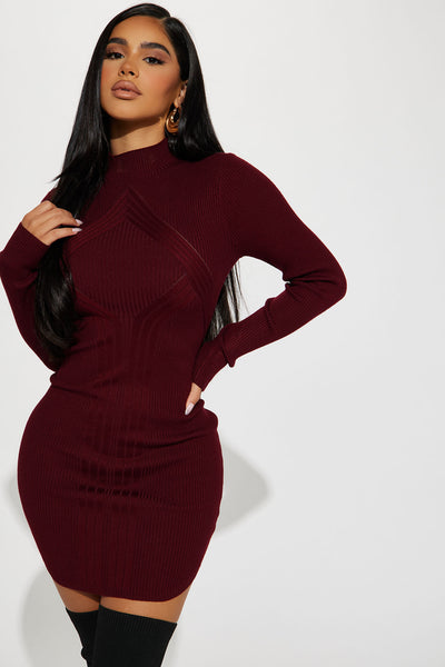 Arie Sweater Mini Dress - Burgundy