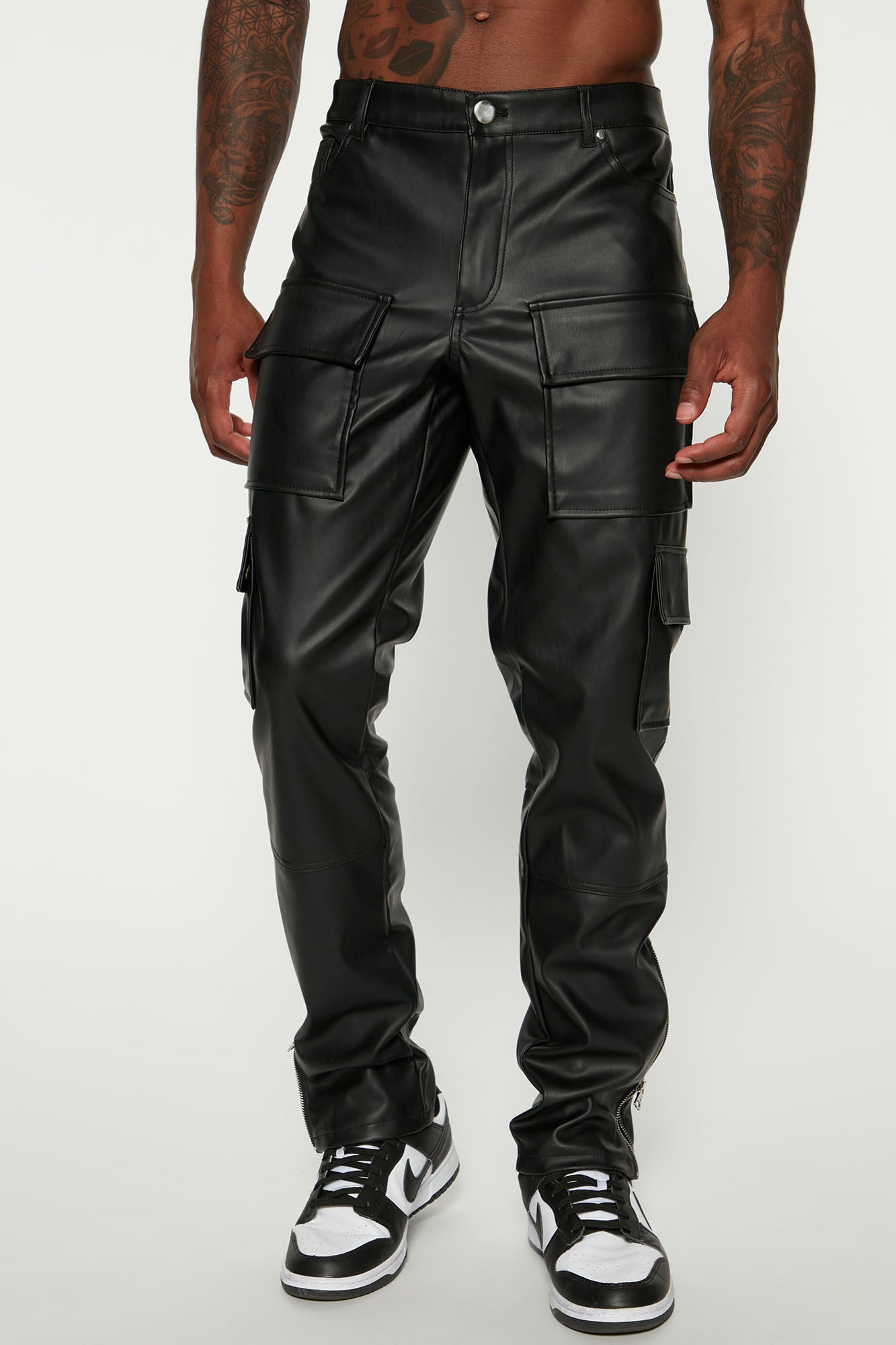 Genuine Black Leather Biker Pants With Cargo Pockets Trousers – Moven Era