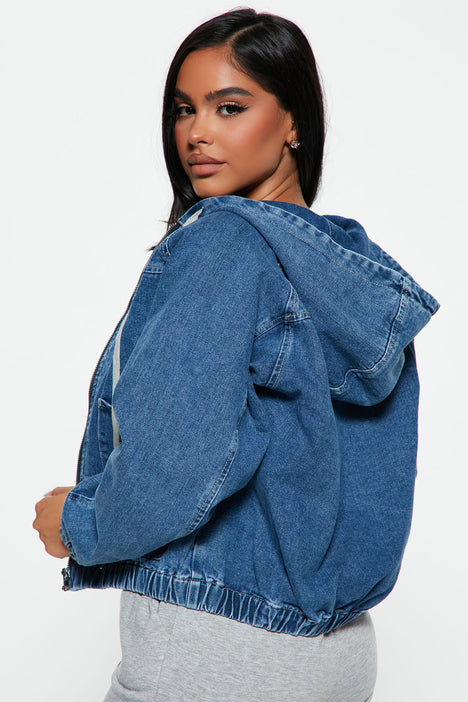 Get Real Faux Leather Denim Bomber Jacket - Medium Blue Wash, Fashion  Nova, Jackets & Coats