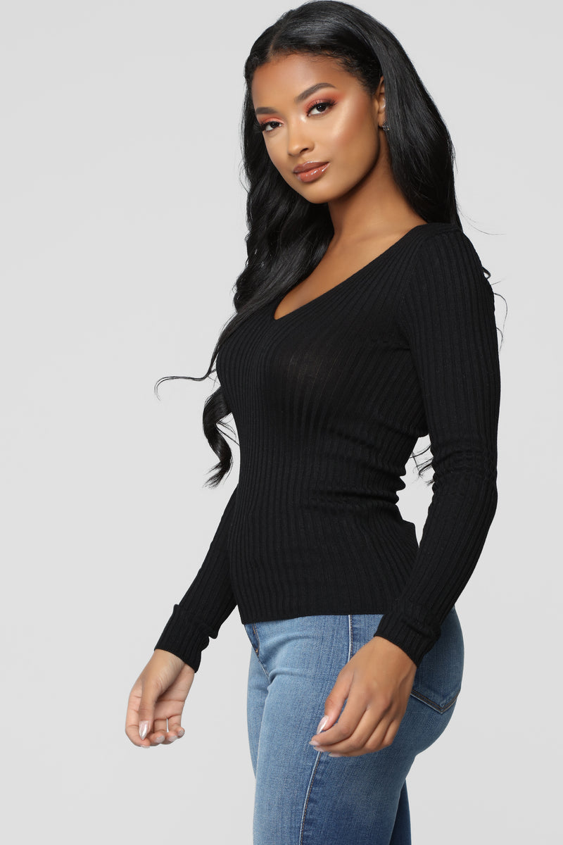 Have My Back Long Sleeve V Neck Sweater - Black | Fashion Nova ...