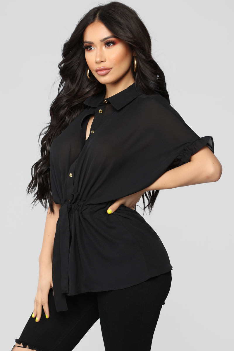 Ruffle Talk Button Down Shirt - Black | Fashion Nova, Shirts & Blouses ...