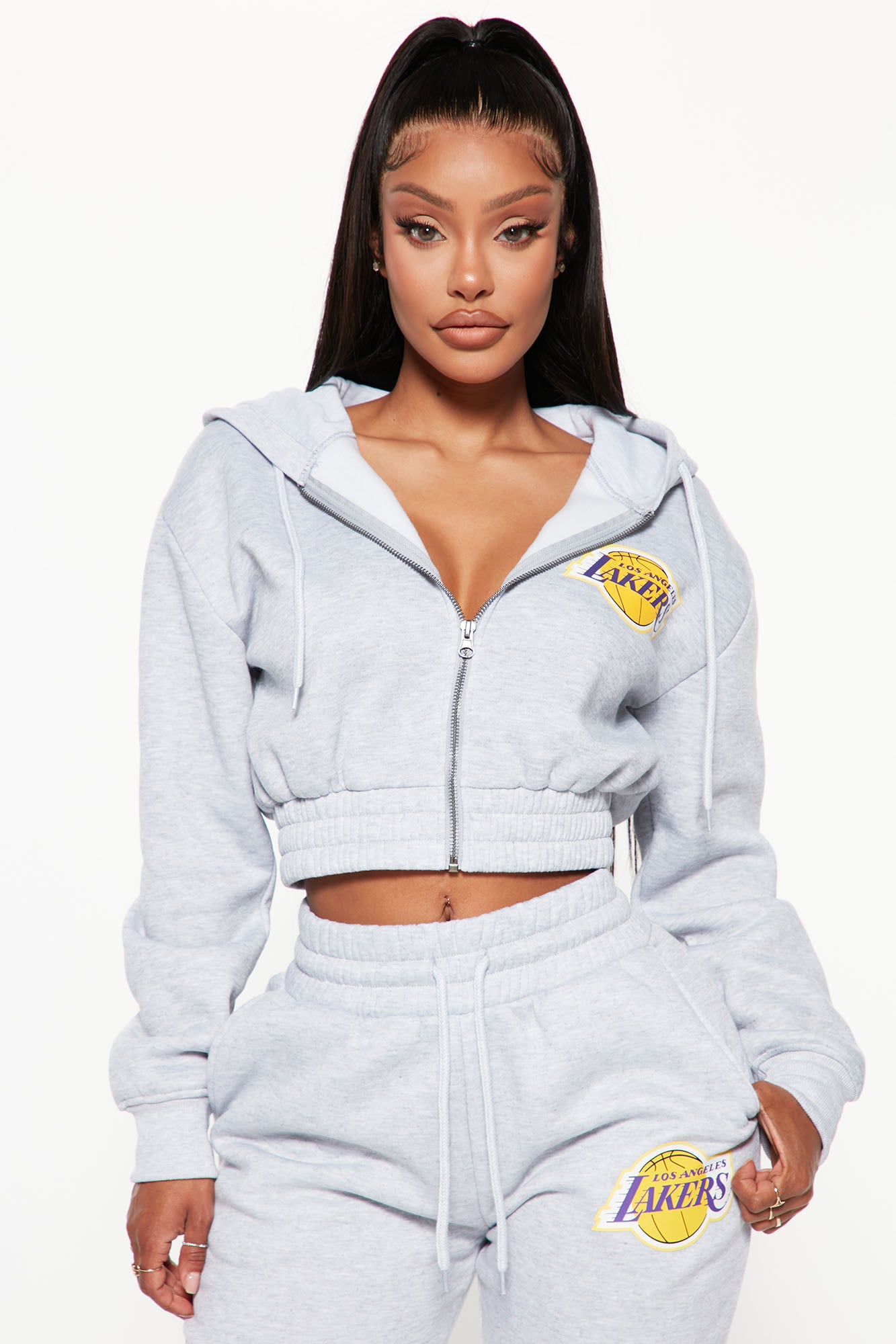 Junk Food Women's Heathered Gray Los Angeles Lakers NBA x MTV I Want My Cropped Fleece Pullover Sweatshirt