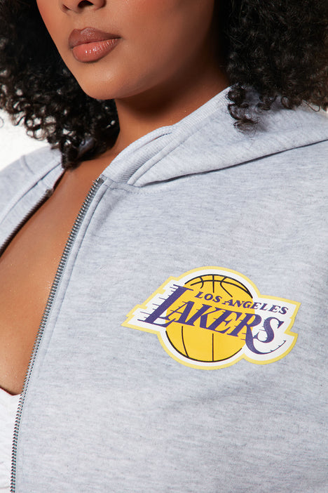 Lakers Cropped Zip Hoodie - Heather Grey