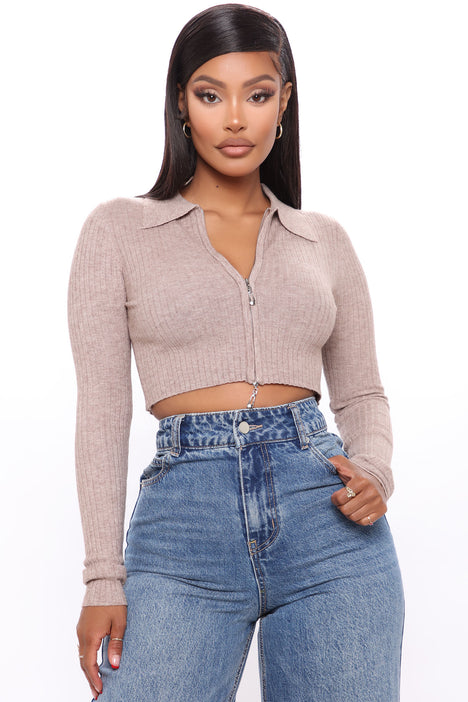 Sexy hot girl's crop top collared long-sleeved sweater – KesleyBoutique