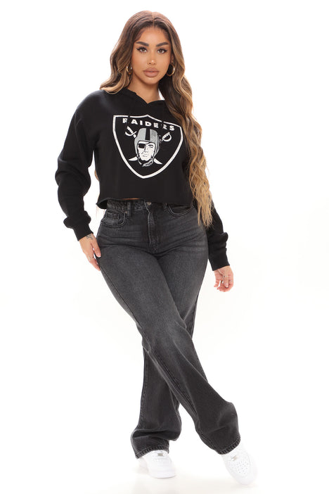 NFL Offensive Line Raiders Crop Hoodie - Black