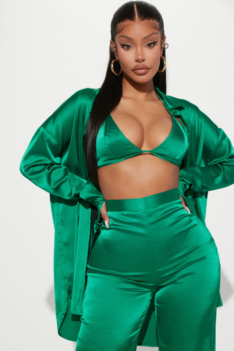Sexy In Satin 3 Piece Pant Set - Green, Fashion Nova, Matching Sets