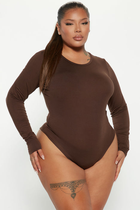 Krystal Crew Neck Long Sleeve Bodysuit - Chocolate