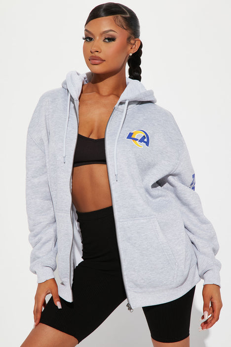 LA Rams Oversized Zip Up Hoodie - Heather Grey