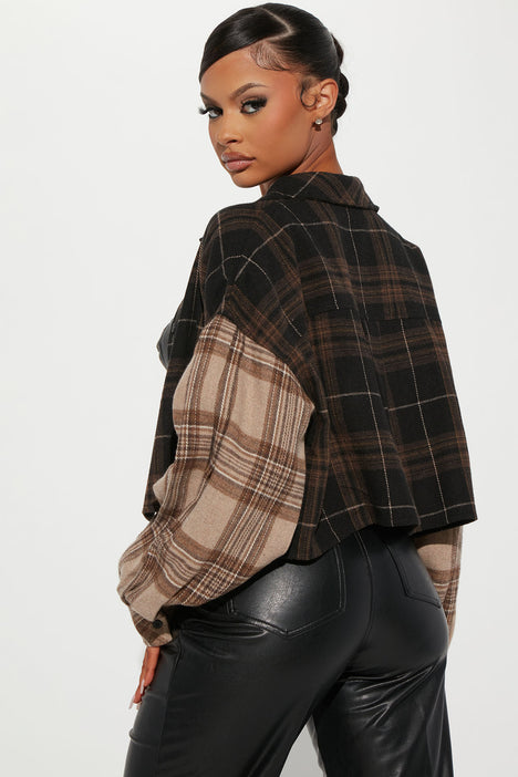 Check The Forecast Cropped Flannel Top - Black/combo, Fashion Nova, Shirts  & Blouses