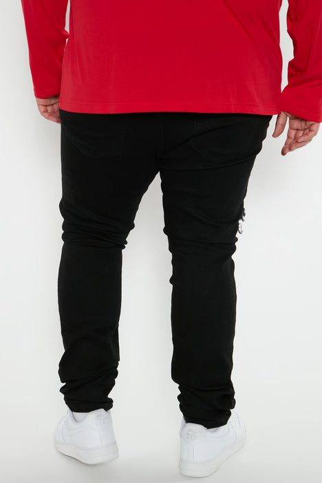 Ripped & Repaired Skinny Jeans - Black - Nimes