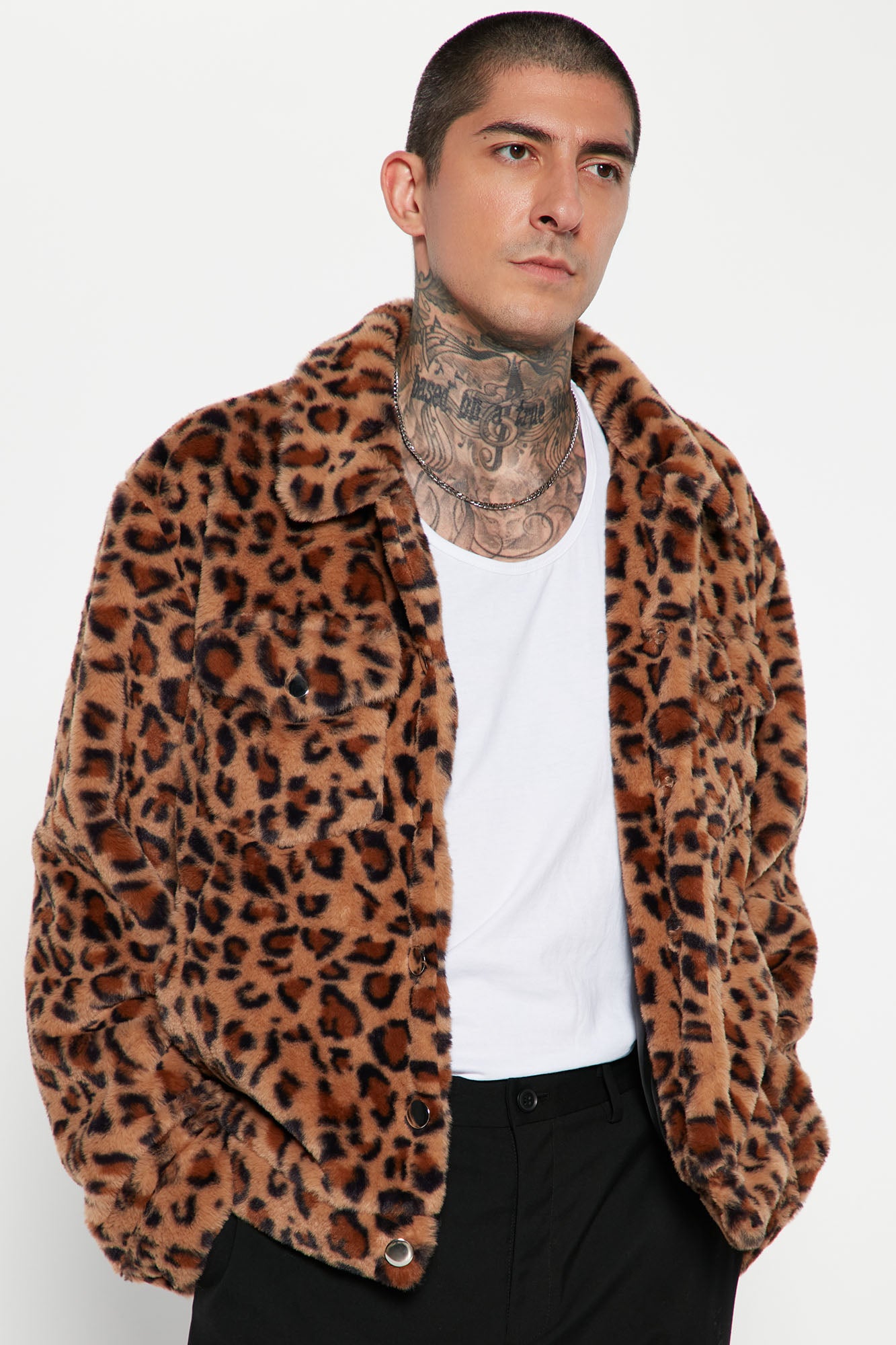 eipogp Mens Luxury Faux Fur Jacket Fashion Warm Winter Fluffy Fur Coat  Leopard Full Zip Hooded Overcoat Outwear
