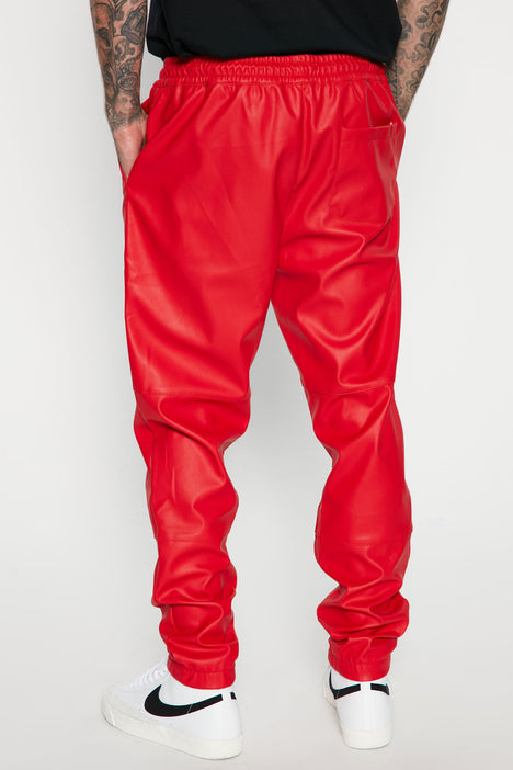 Essential Faux Leather Jogger - Red