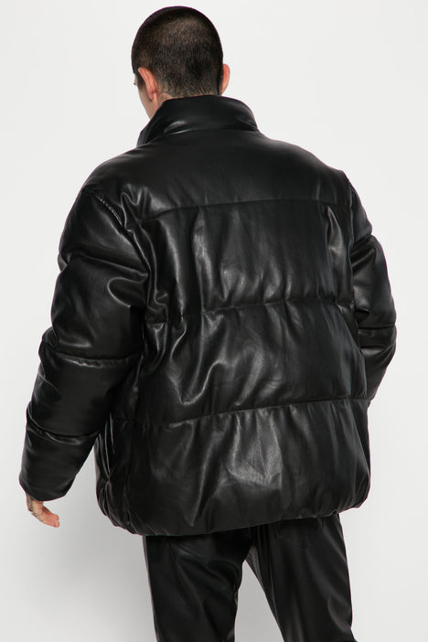 Women's Vixen Faux Leather Puffer Jacket in Brown Size Medium by Fashion Nova