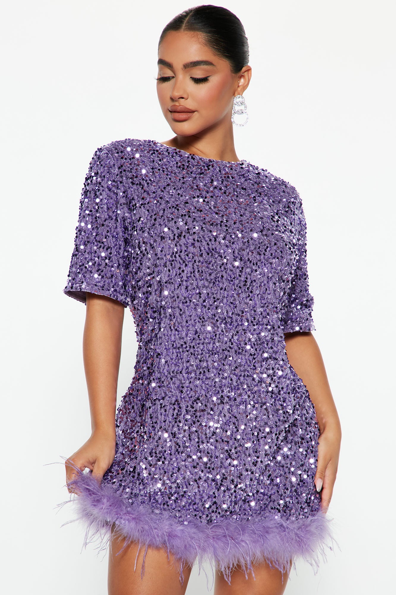 Christy Sequin T-Shirt Mini Dress - Lavender