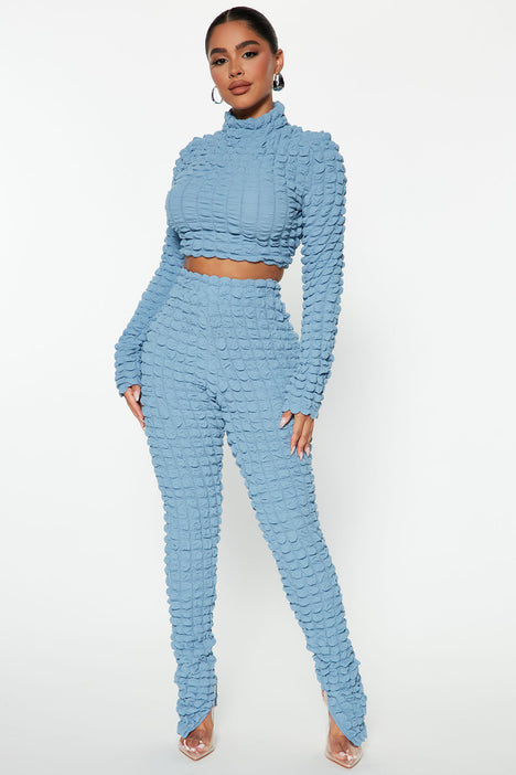 Dusky Blue Snatched Rib Leggings, Two Piece Sets