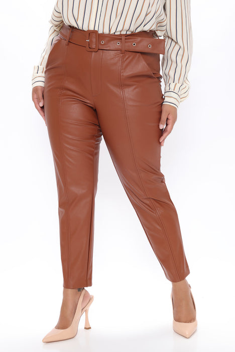 chestnut faux leather pants