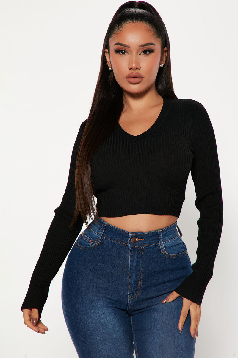 Sheila Ribbed Crop Sweater - Black | Fashion Nova, Sweaters | Fashion Nova